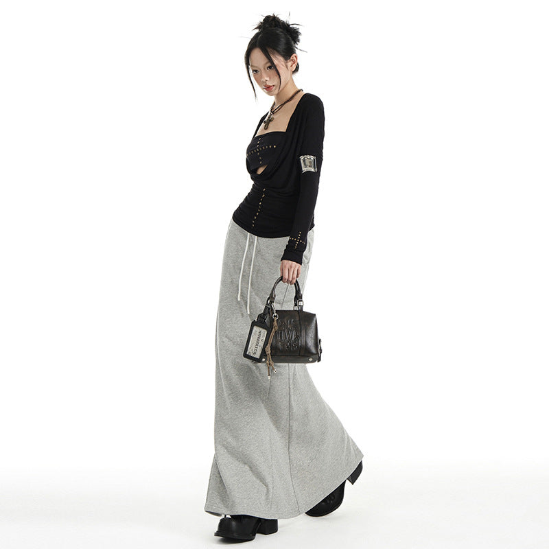 URBAN GRACE – Two-Tone Cotton Long Skirt