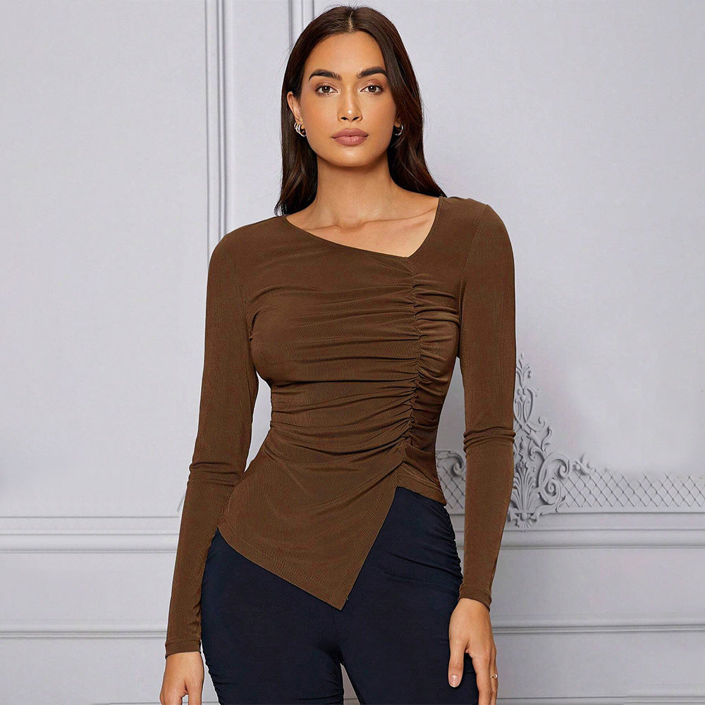 Asymmetric Pleated Slim Top – French Chic Edition