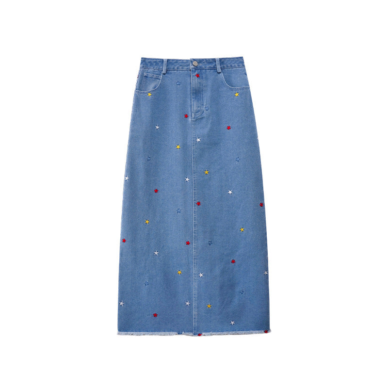 Star high waisted split denim skirt for women