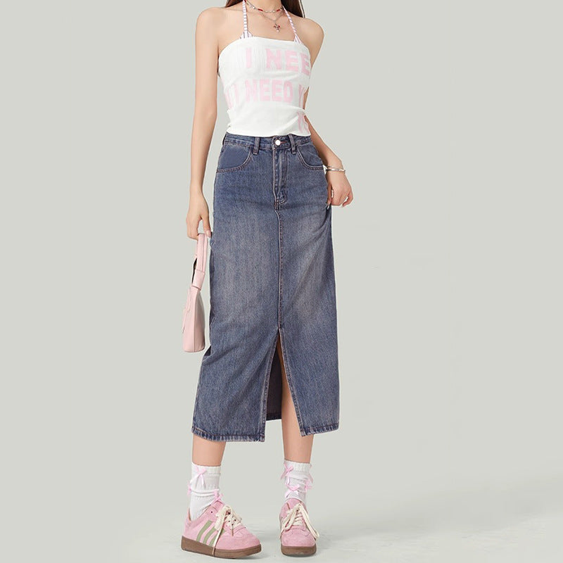 URBAN SLIT – Vintage A-Line Denim Skirt