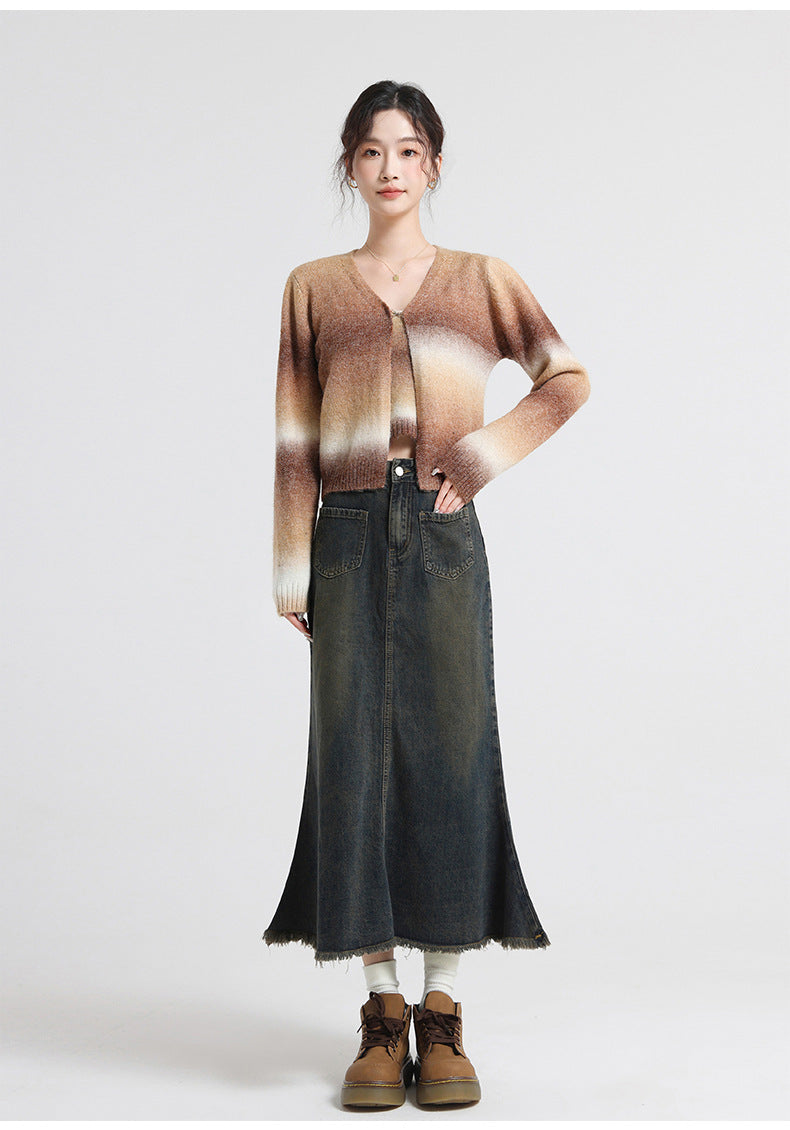 MIDNIGHT CORE – Cement Denim Button Skirt