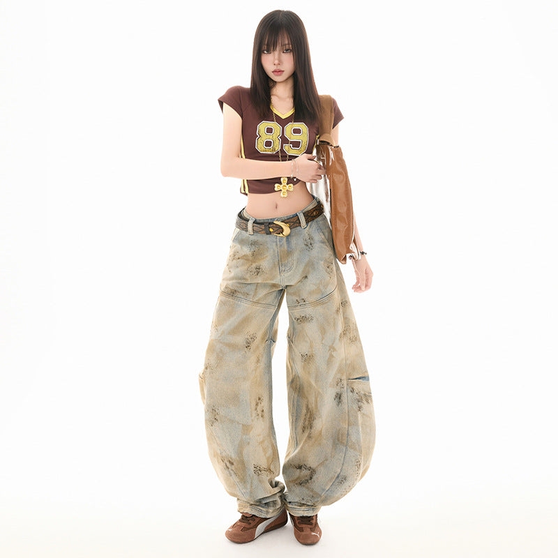 Distressed Vintage Wide-Leg Scythe Jeans