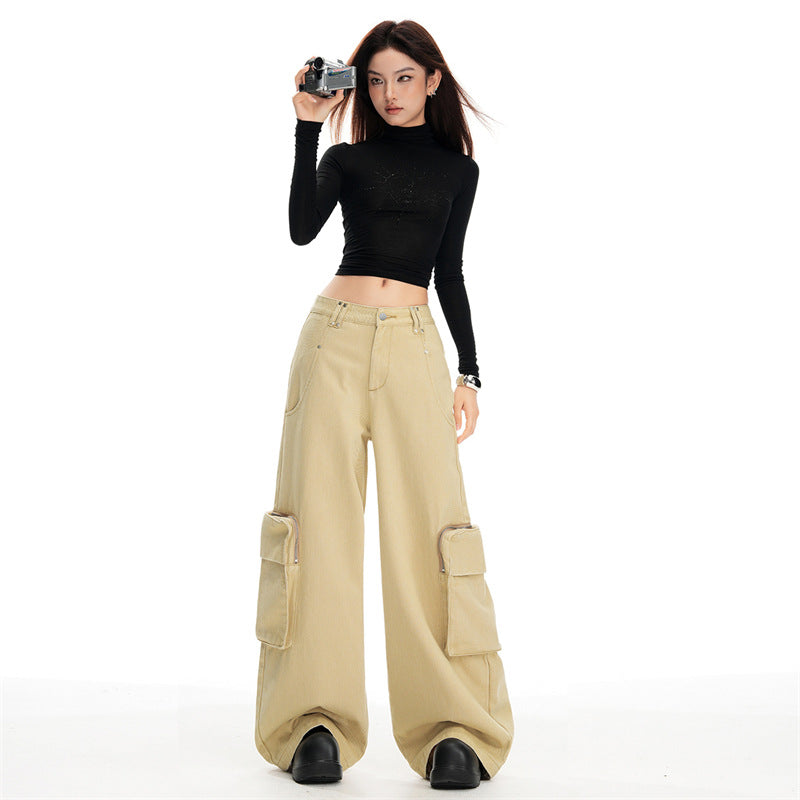 Wide-Leg Cargo Pants – Khaki