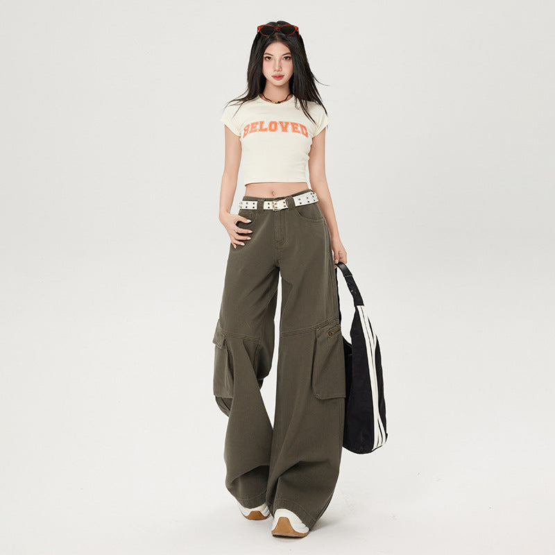 Wide-Leg Cargo Pants – Milk Coffee Green