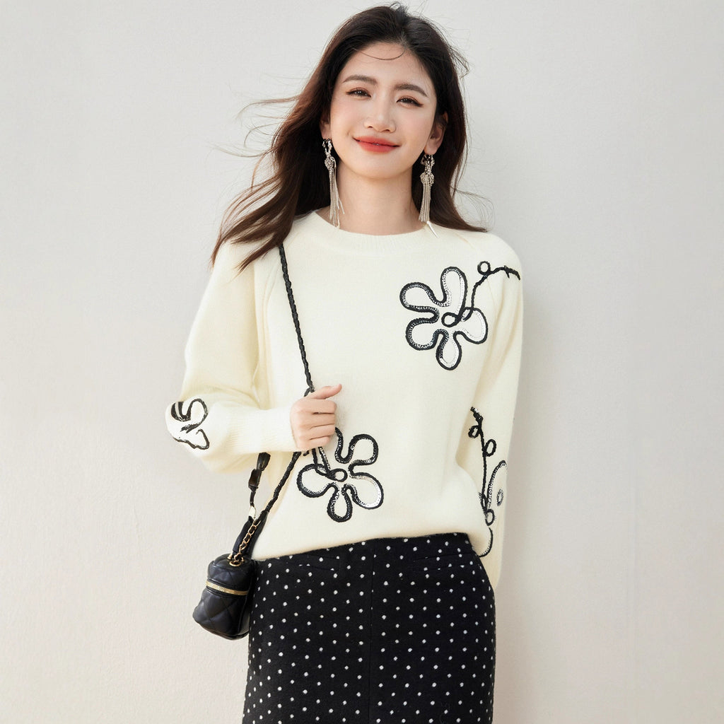 TOKYO BLOOM – Floral Rhinestone Knit Top