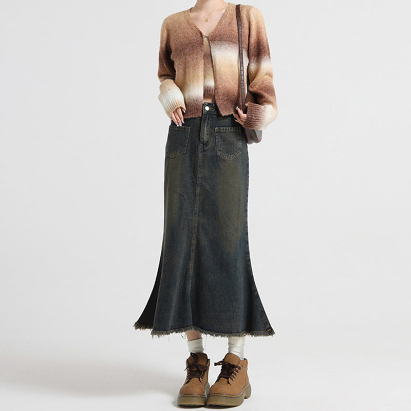 MIDNIGHT CORE – Cement Denim Button Skirt