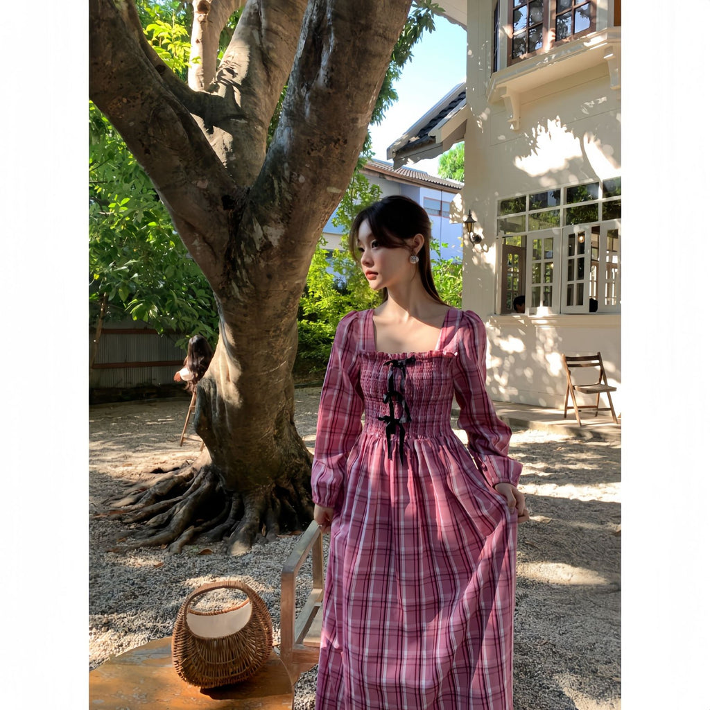 ELENA DRESS – Vintage Plaid Cotton Maxi Dress