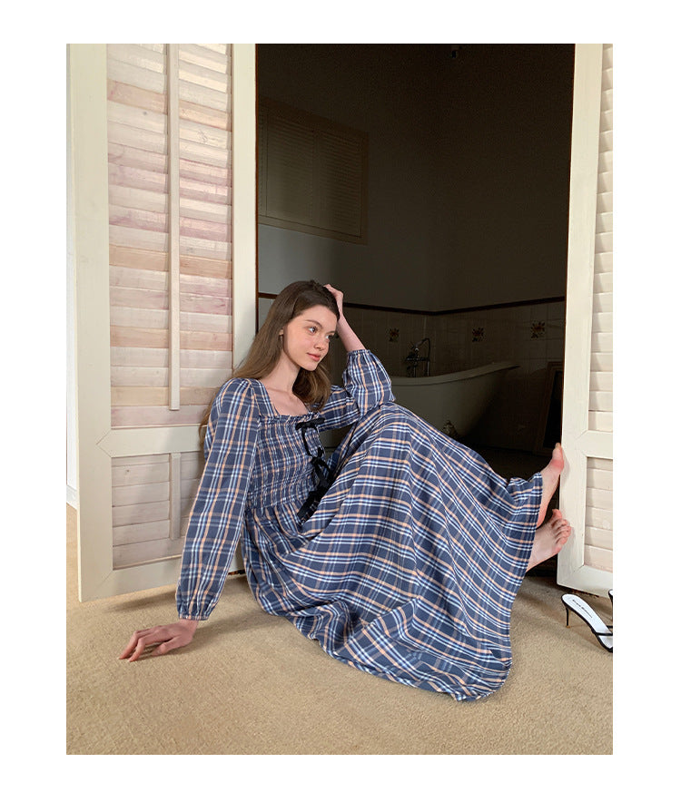 ELENA DRESS – Vintage Plaid Cotton Maxi Dress