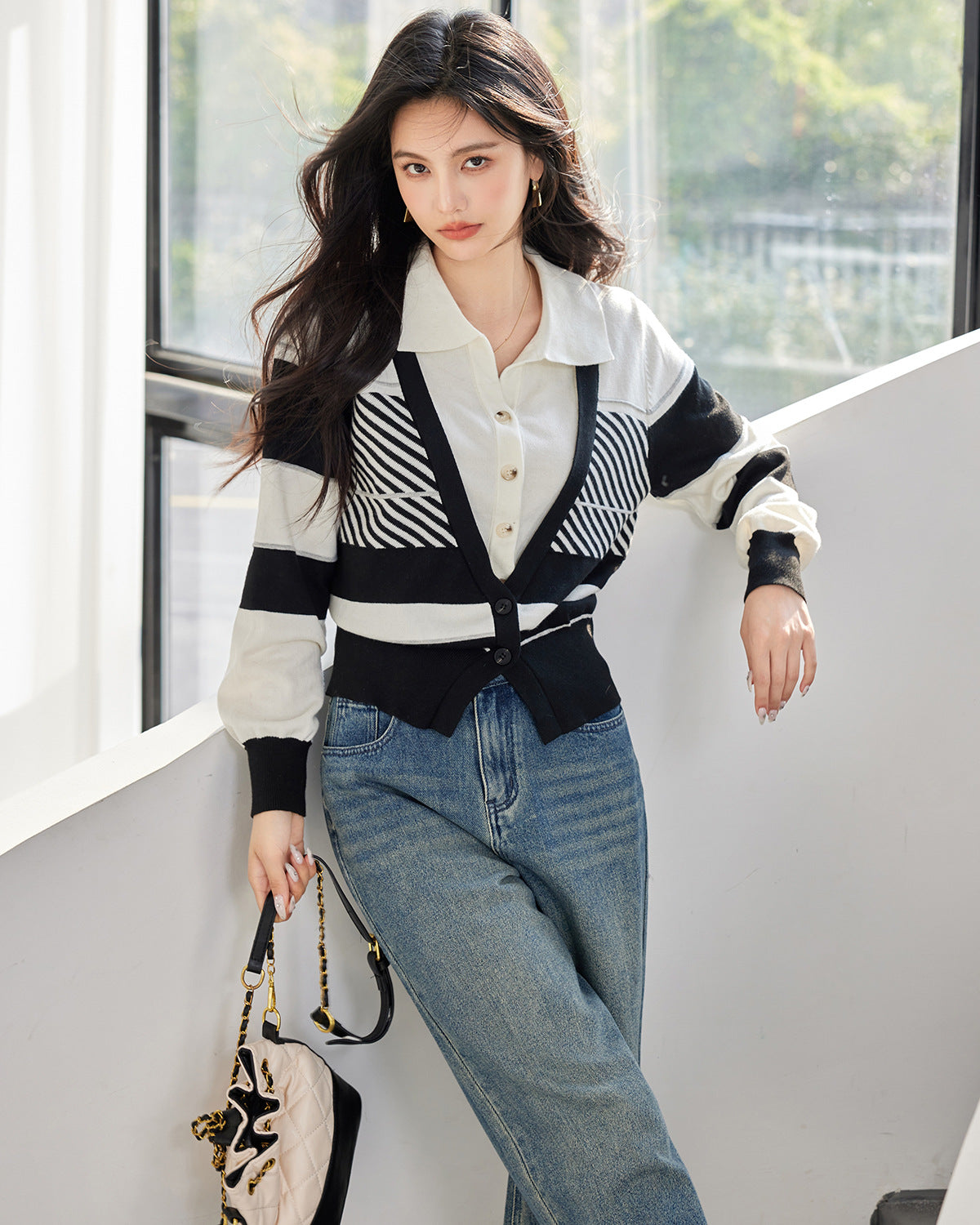 SCHOLAR Gradient Stripe Slub Cardigan