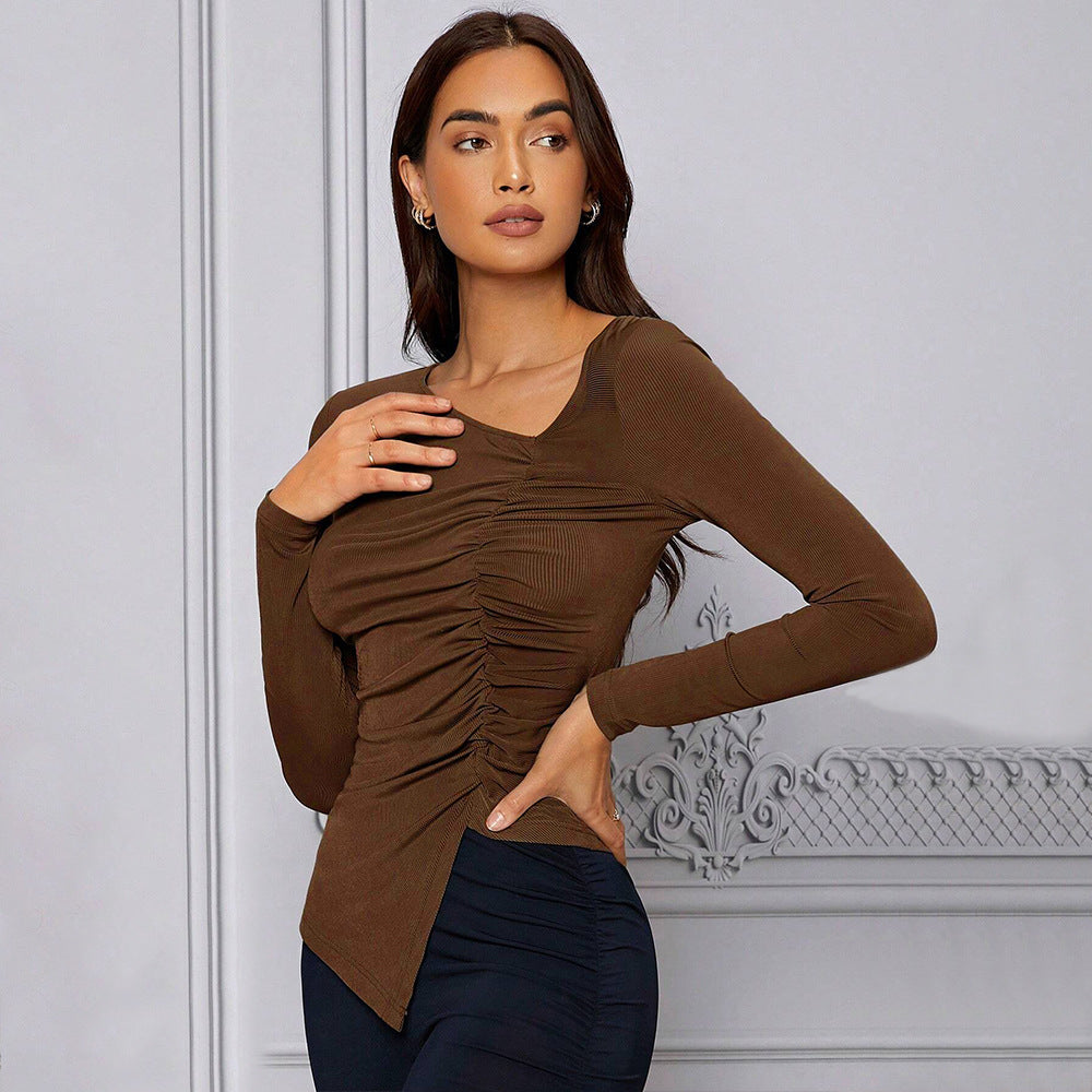 Asymmetric Pleated Slim Top – French Chic Edition