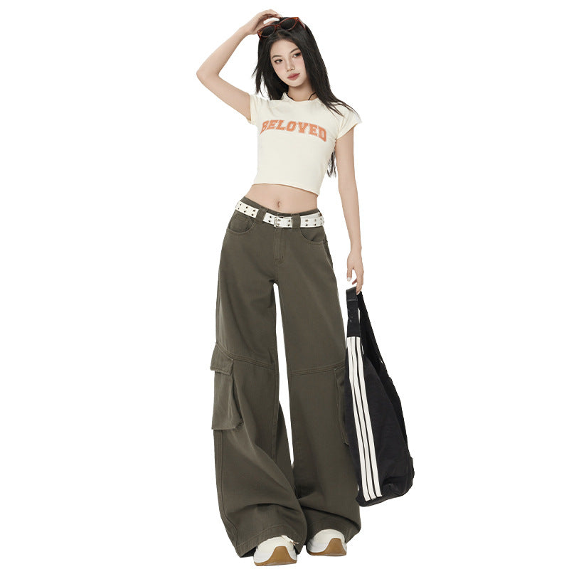 Wide-Leg Cargo Pants – Milk Coffee Green
