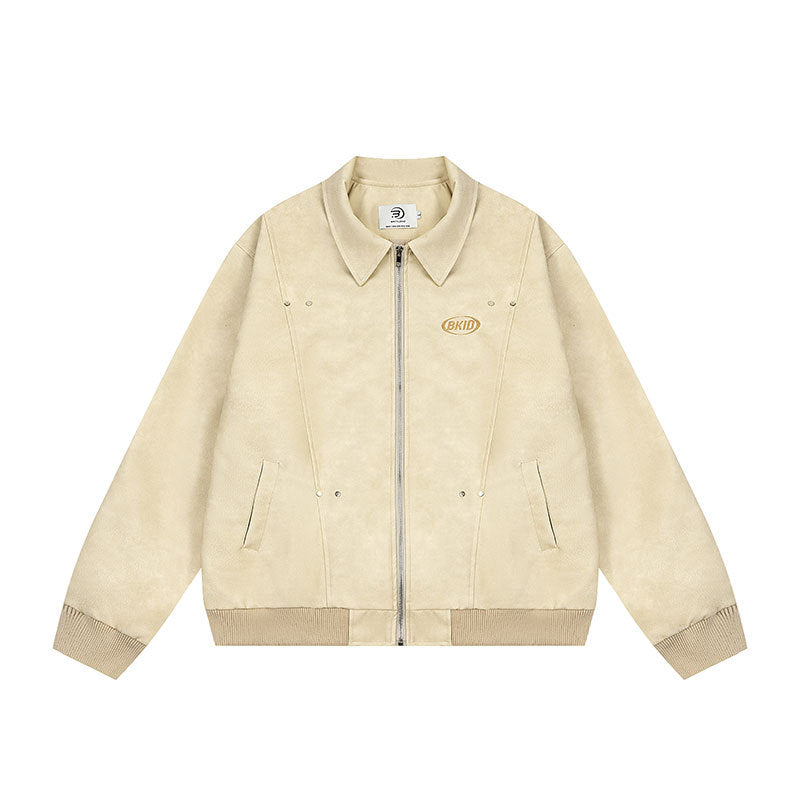 American Retro Cotton Jacket – Loose Fit with Flip Collar