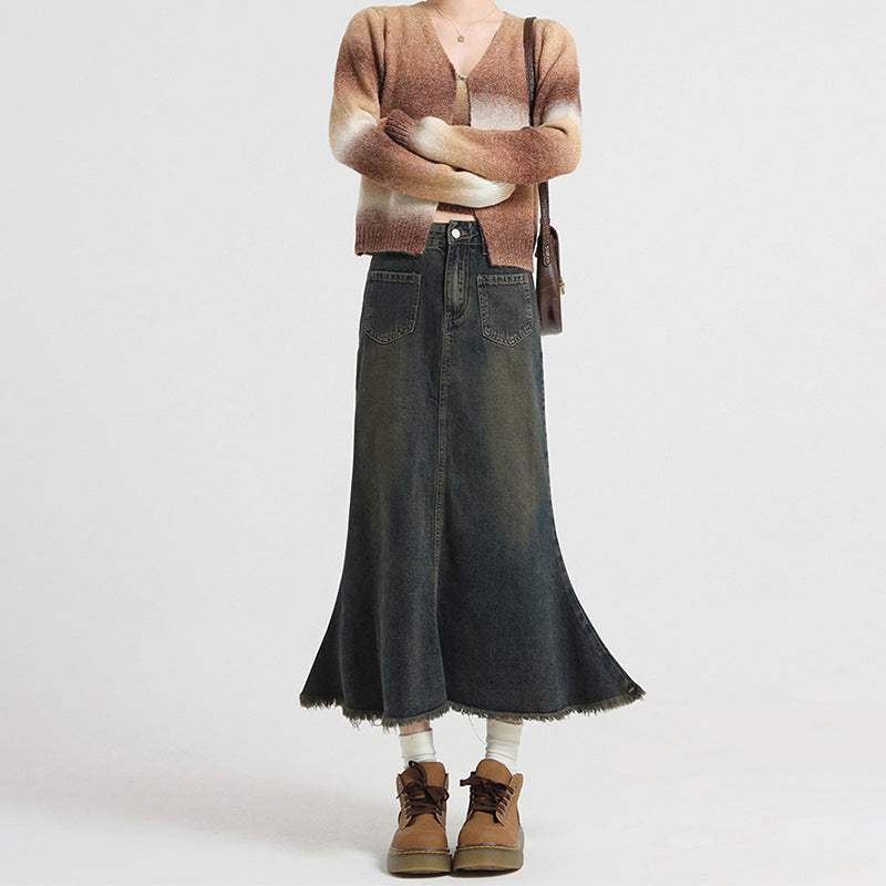 MIDNIGHT CORE – Cement Denim Button Skirt