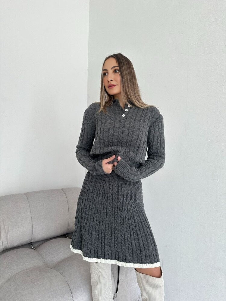 AMELIA KNIT DRESS – Elegant Collared Sweater Dress