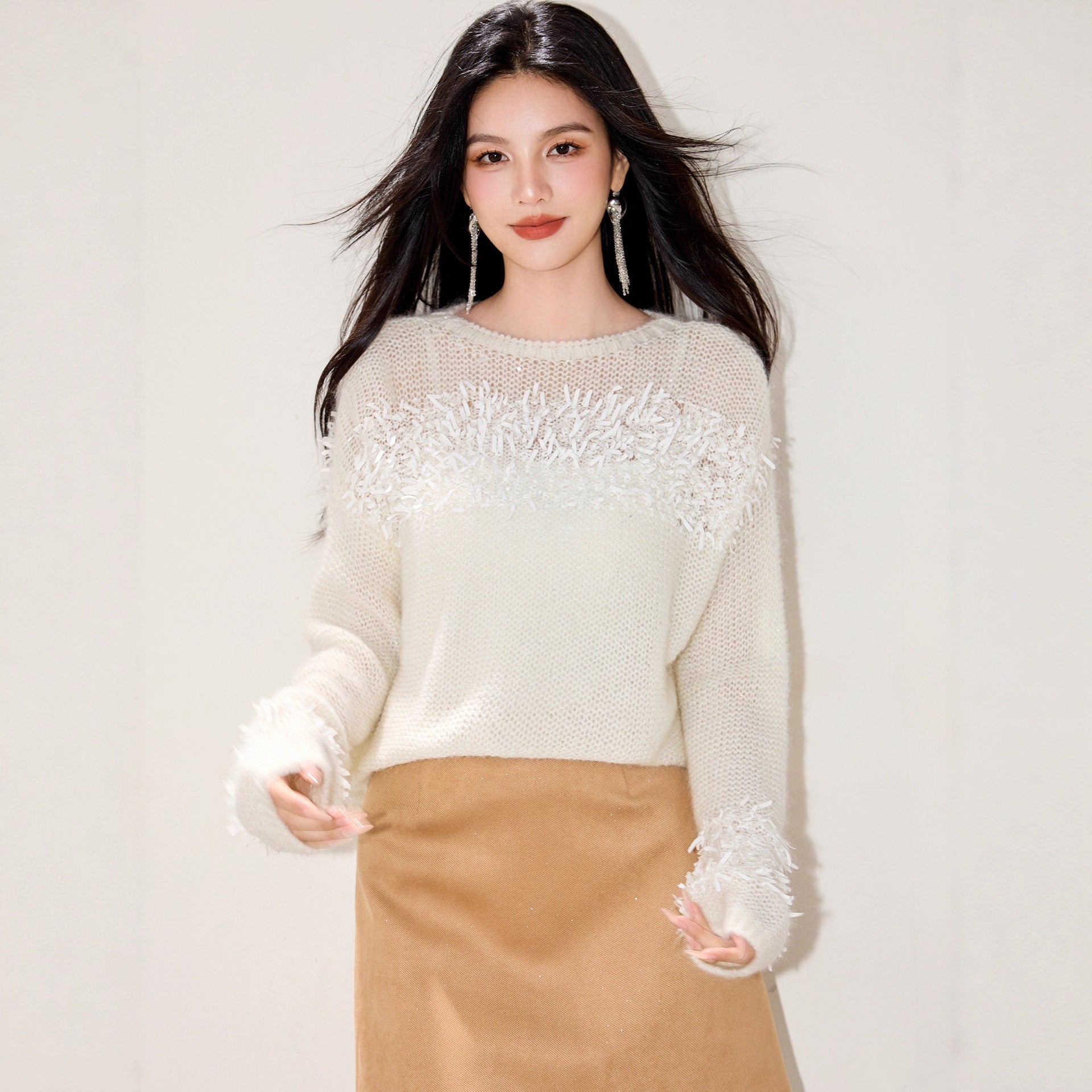 ELEGANCE Fringe Detail Sweater