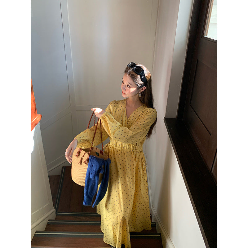 AMARA DRESS – Yellow Polka-Dot Cotton Maxi Dress