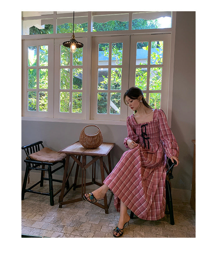 ELENA DRESS – Vintage Plaid Cotton Maxi Dress