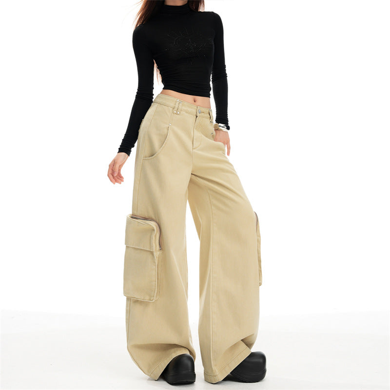 Wide-Leg Cargo Pants – Khaki