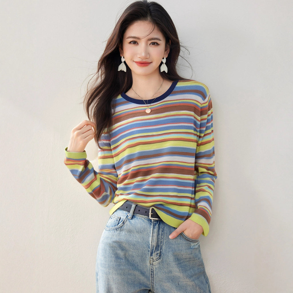Japanese & Korean Multicolor Pullover – Casual Striped Style