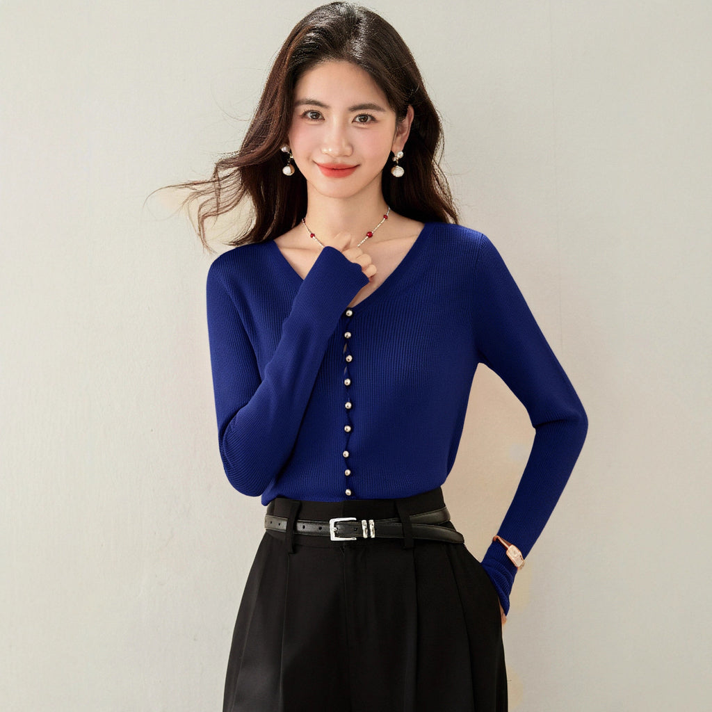Elegant Blue V-Neck Top – Minimal Chic Design