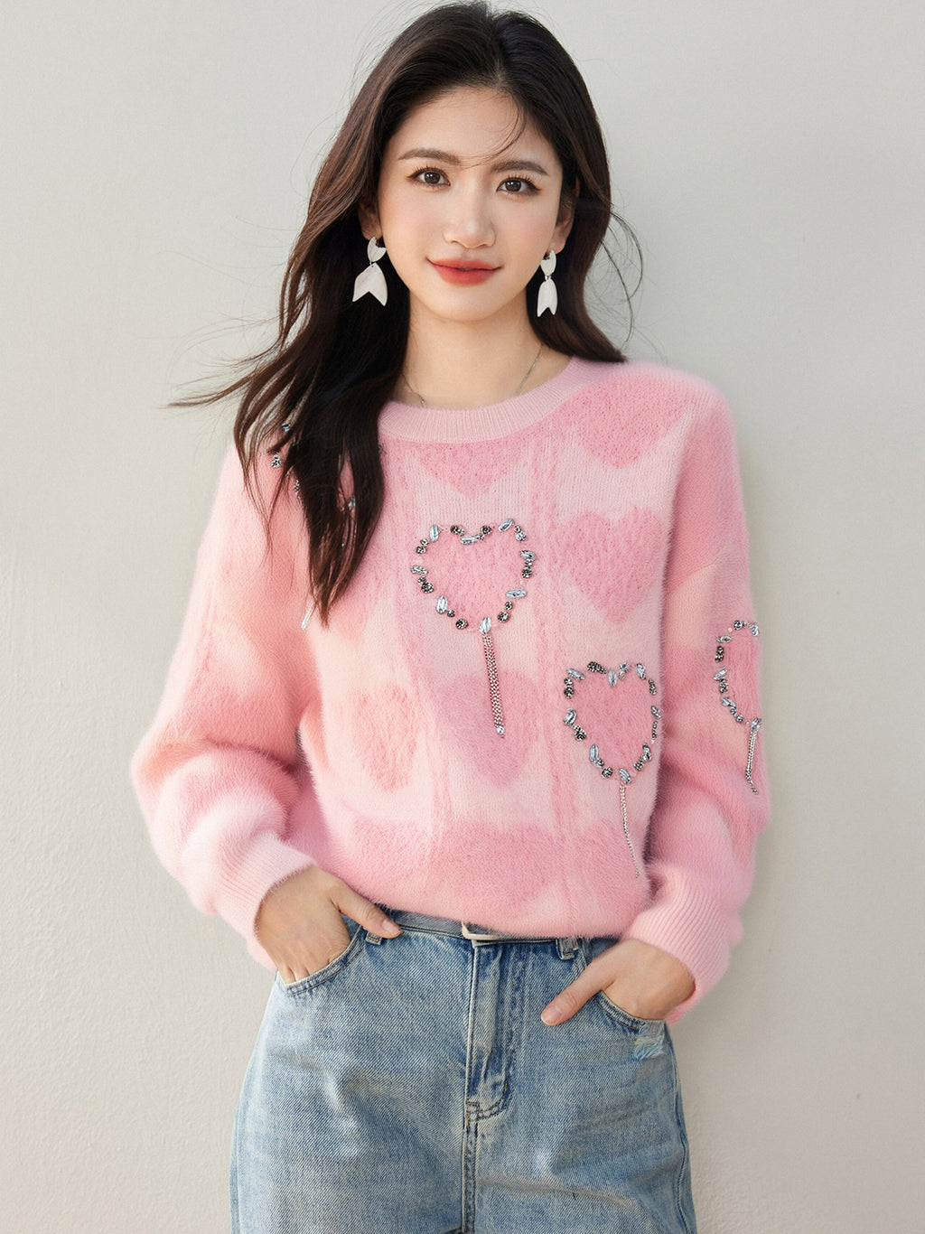 HEART GLOW – Pink Bamboo Cotton Knit Sweater