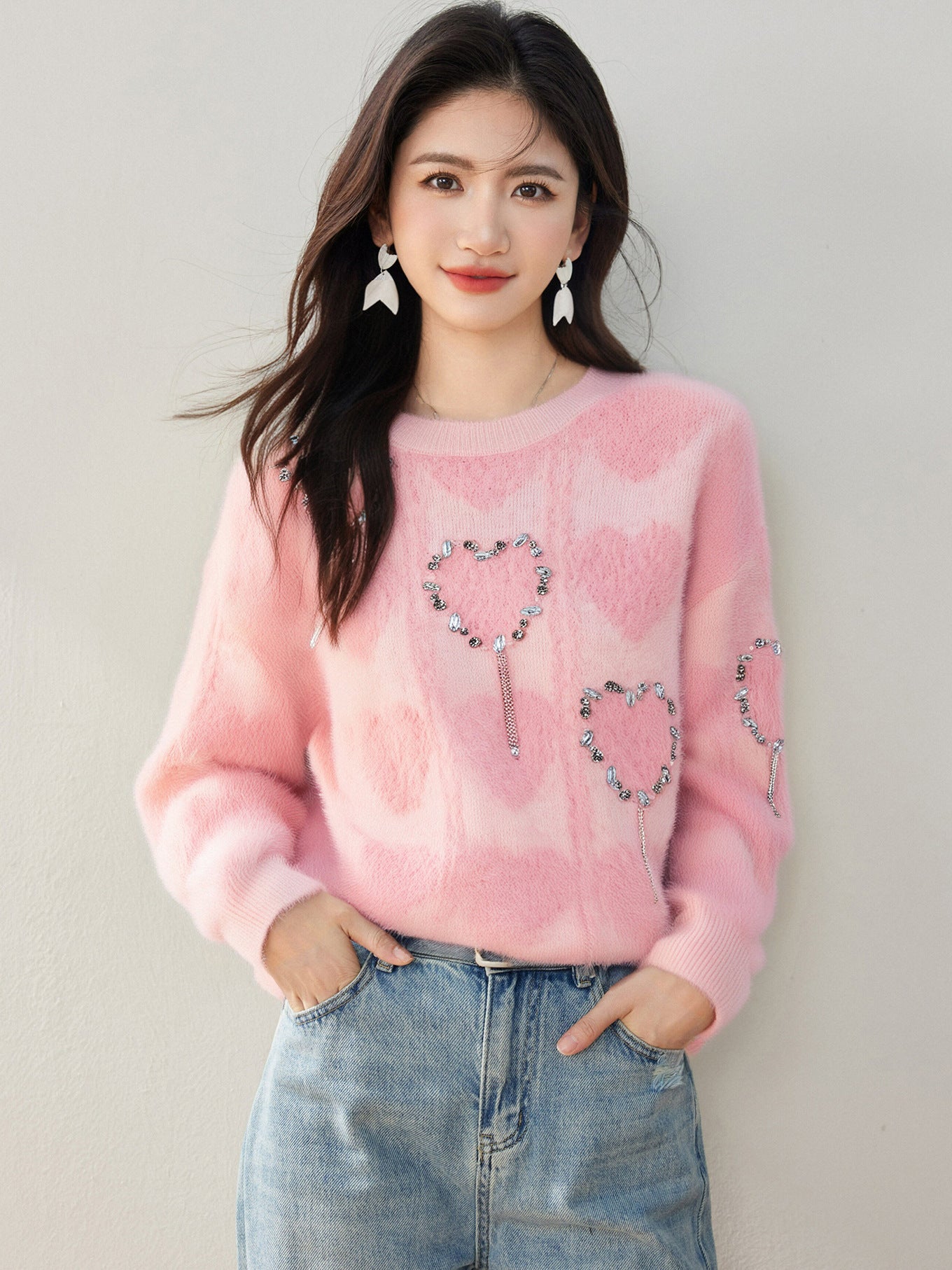 HEART GLOW – Pink Bamboo Cotton Knit Sweater