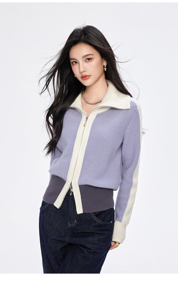 FUSION Color-Block Zip Cardigan
