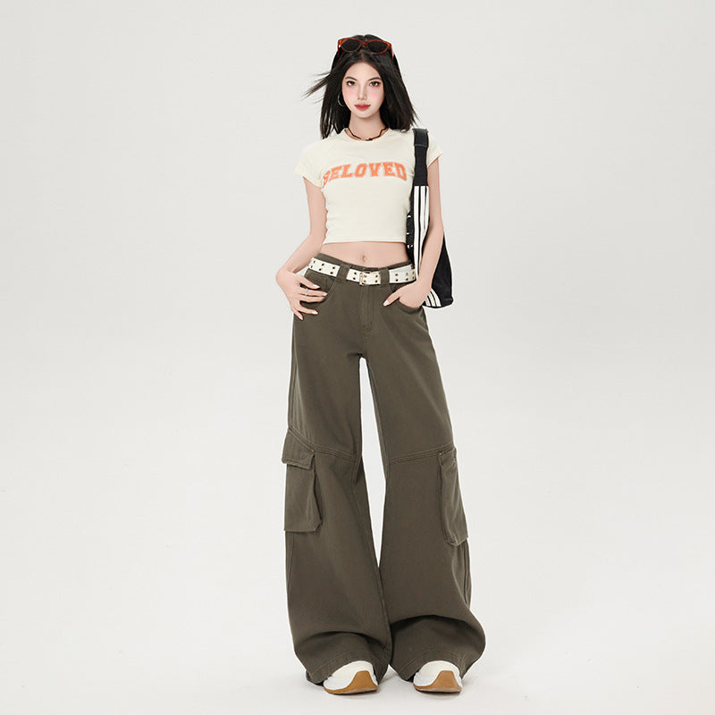 Wide-Leg Cargo Pants – Milk Coffee Green
