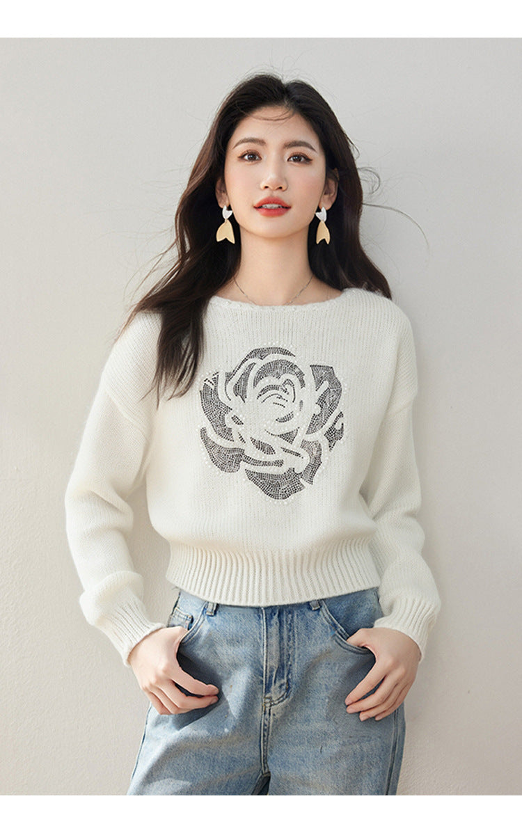 BLOSSOM VISION – White Bamboo Cotton Knit Sweater