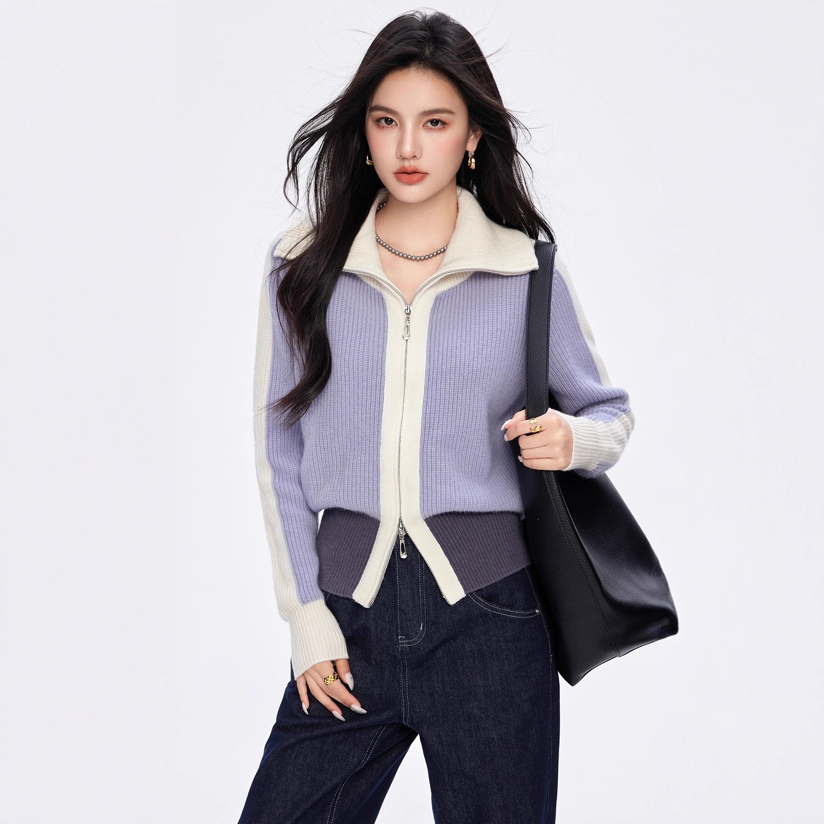 FUSION Color-Block Zip Cardigan