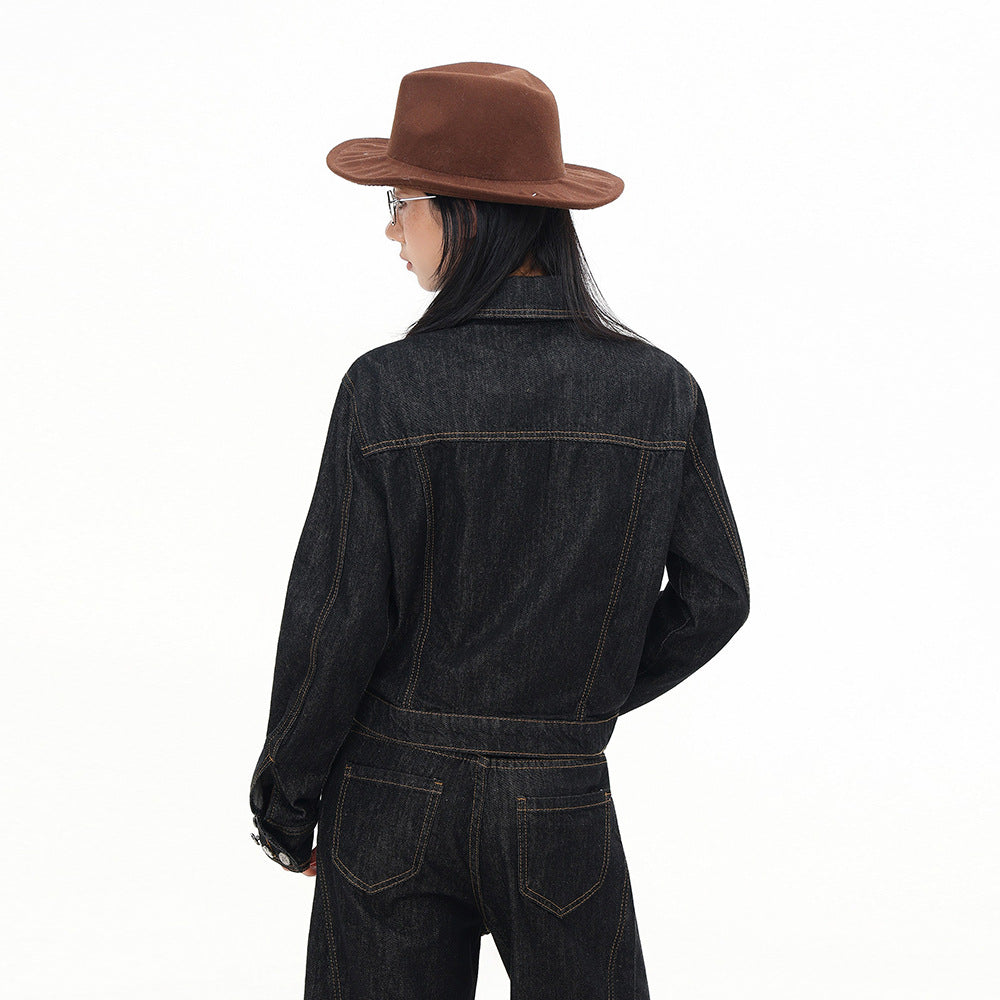 KANIENE NoirStitch – Fitted Contrast-Stitch Denim Jacket