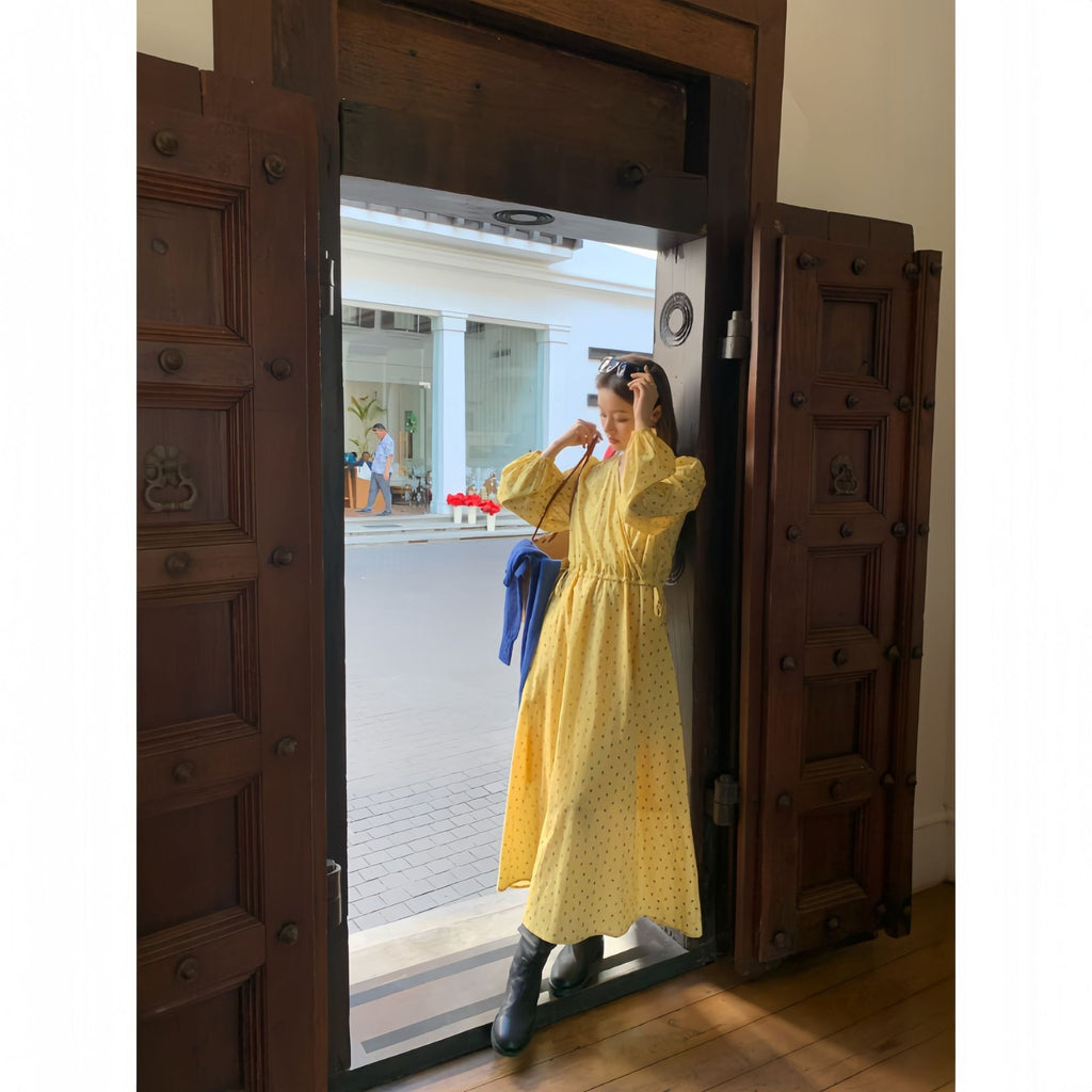 AMARA DRESS – Yellow Polka-Dot Cotton Maxi Dress