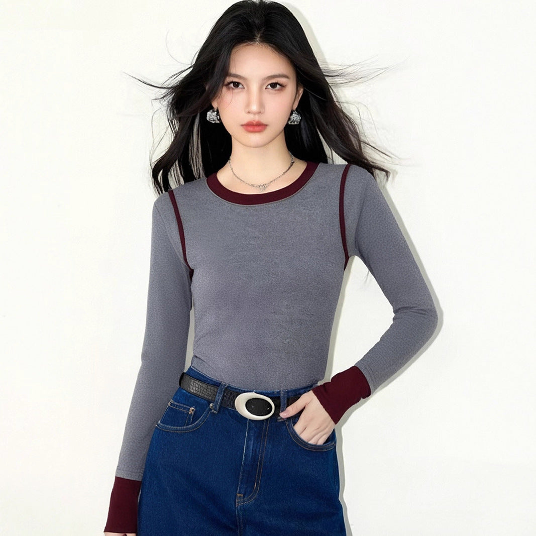 Elegant Color Block Knit Pullover – Long Sleeve Soft Top