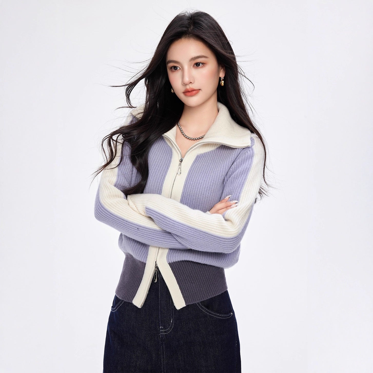 FUSION Color-Block Zip Cardigan