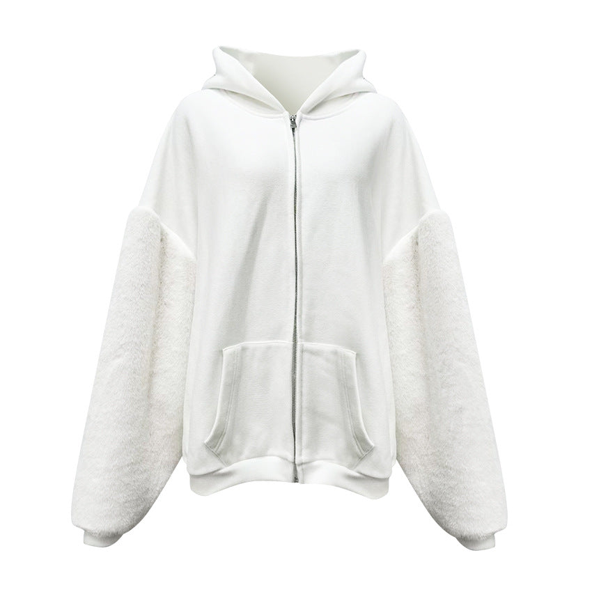 Fuzzy Sleeve Zip Hoodie – Cozy Streetwear Edition