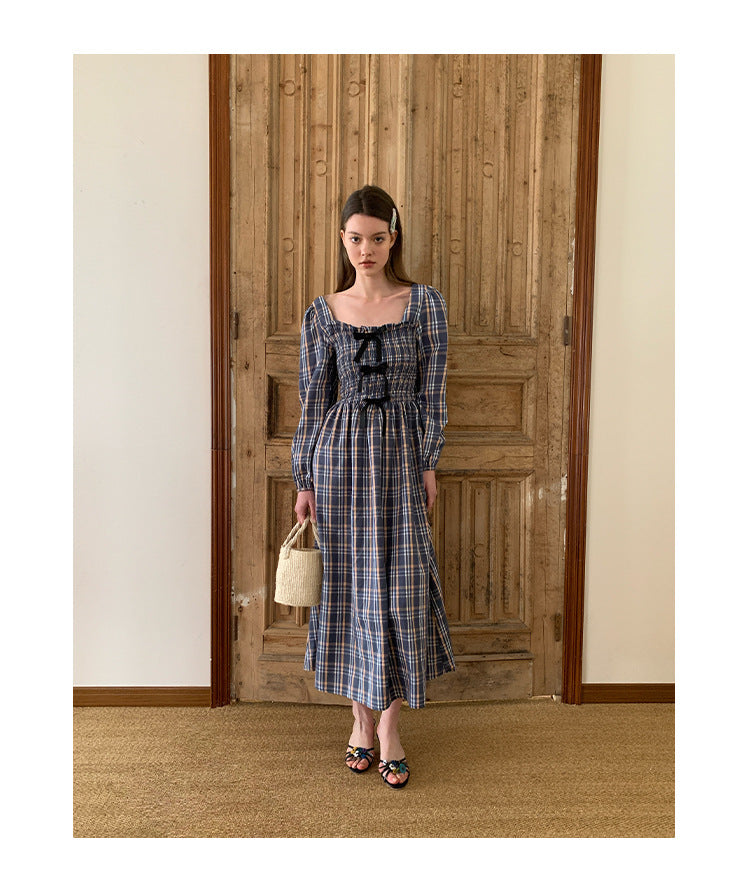 ELENA DRESS – Vintage Plaid Cotton Maxi Dress