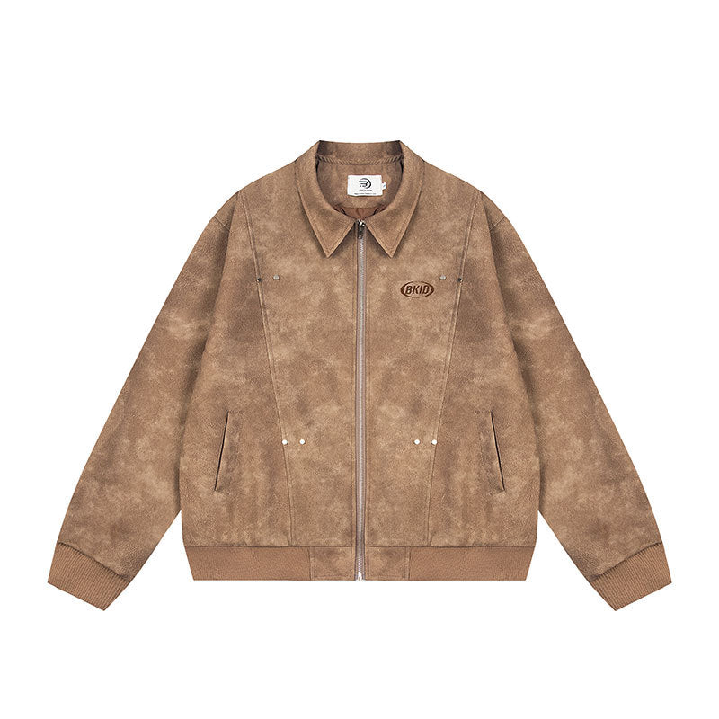 American Retro Cotton Jacket – Loose Fit with Flip Collar