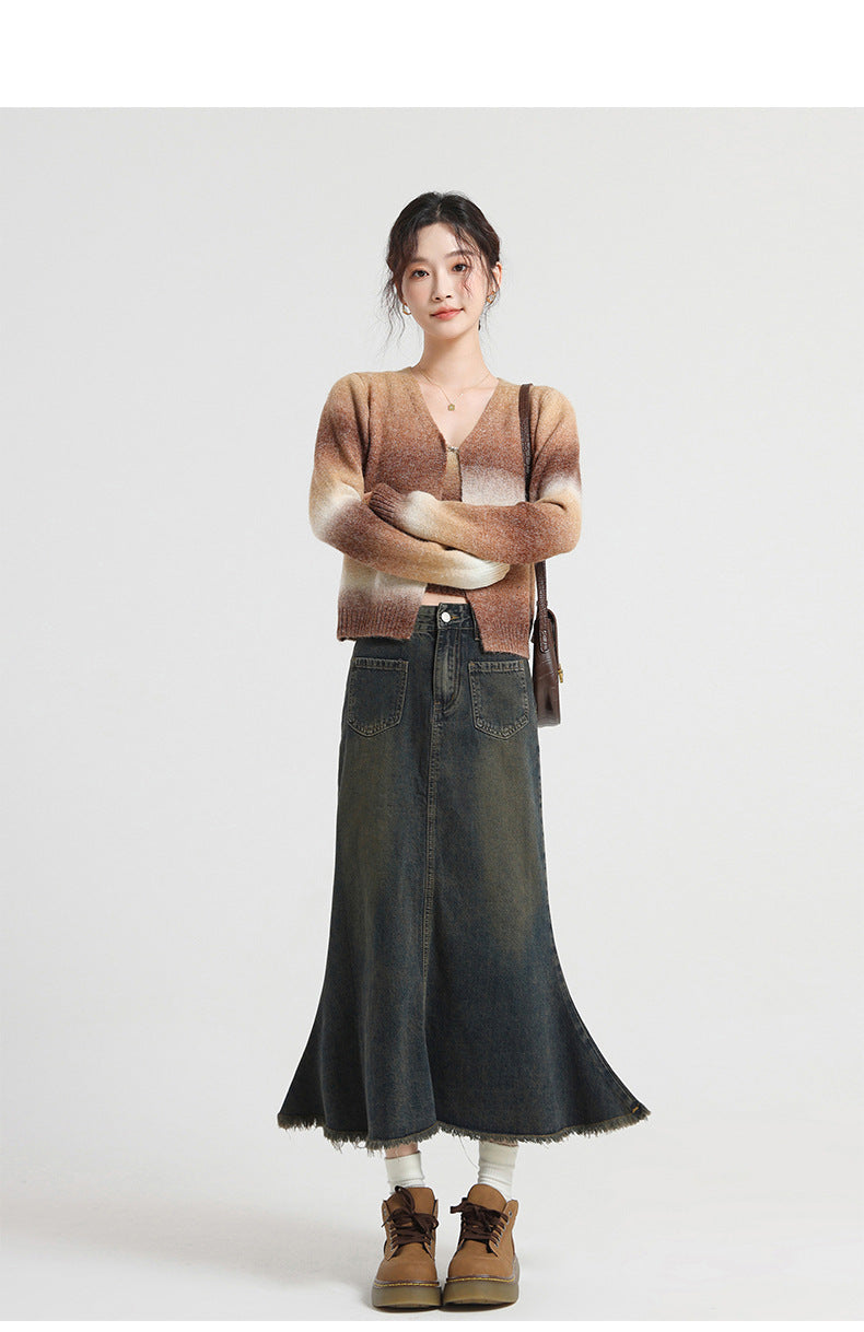 MIDNIGHT CORE – Cement Denim Button Skirt