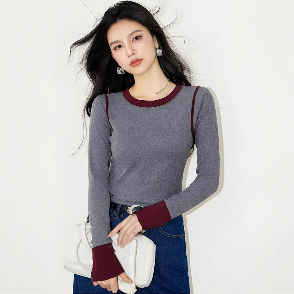 Elegant Color Block Knit Pullover – Long Sleeve Soft Top