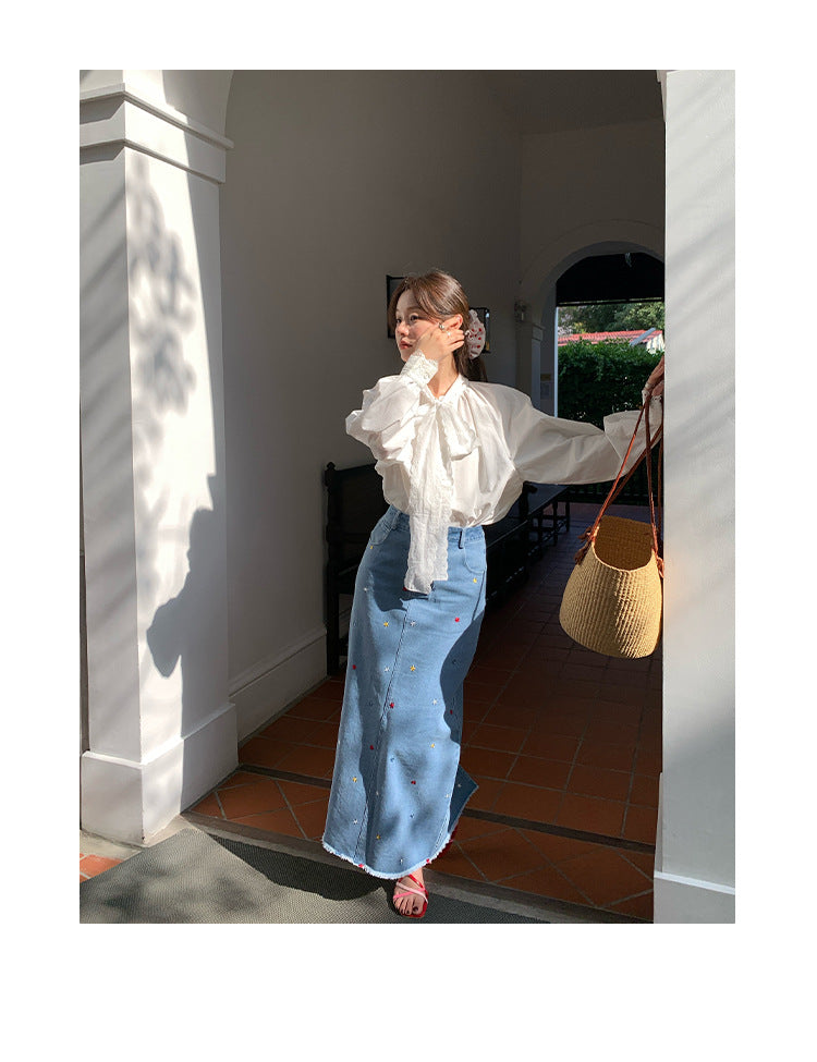 Star high waisted split denim skirt for women