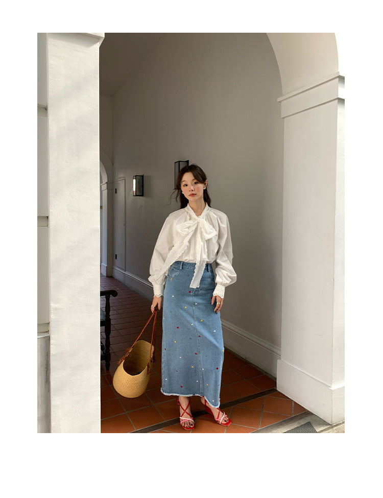 Star high waisted split denim skirt for women