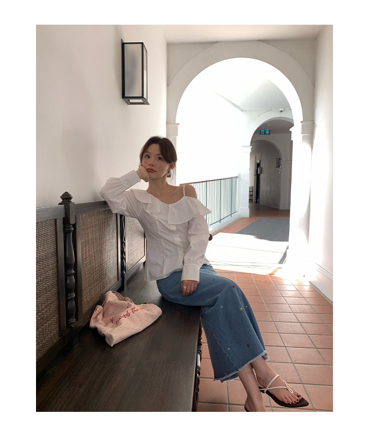 Star high waisted split denim skirt for women