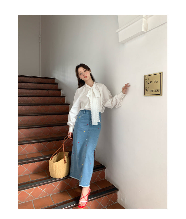 Star high waisted split denim skirt for women